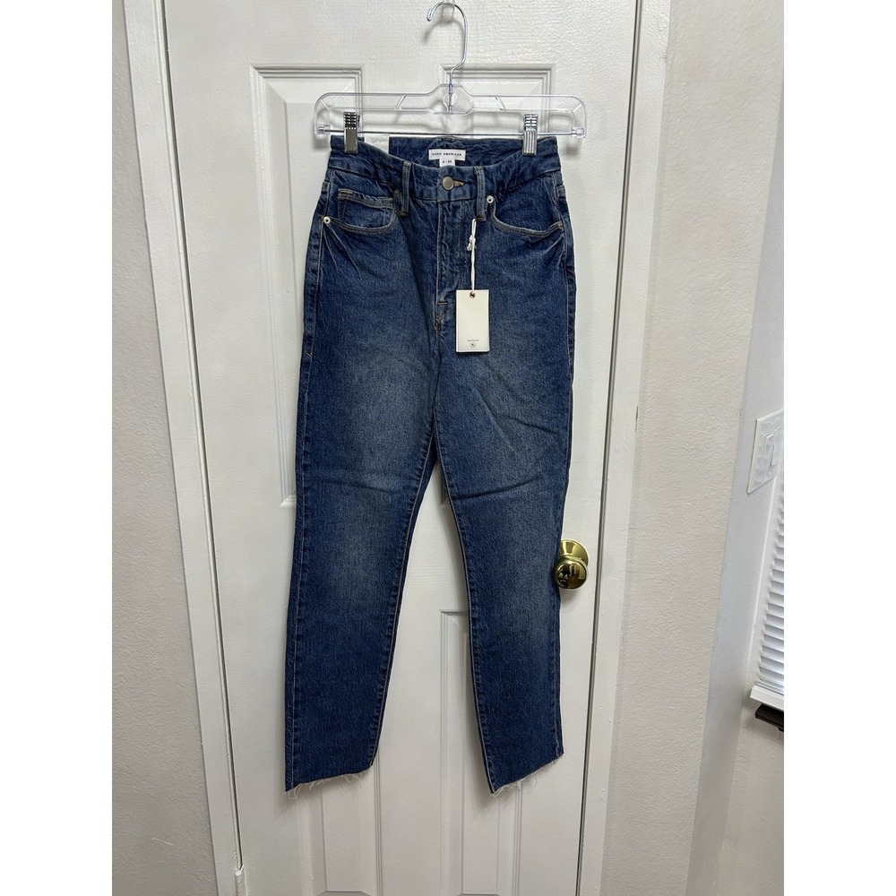 NWT Good American Womens Blue Raw Hem Denim Good Classic Jeans 2/26